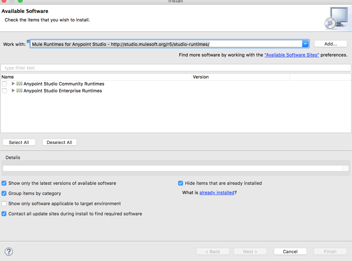 Download multiple Mule Runtime support from Anypoint Studio - Tips